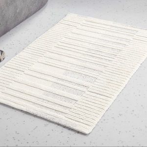 ☆ NWT cb2 fray natural black striped bath mat ☆